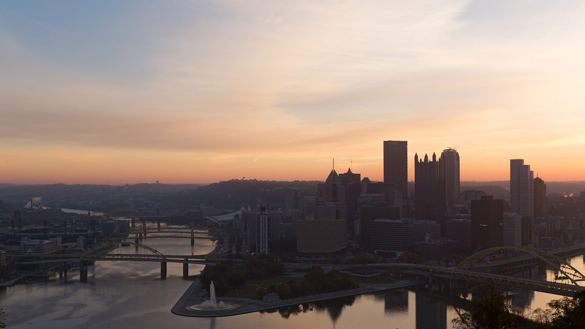Pittsburgh downtown photograph high quality wallpaper sunrise dawn